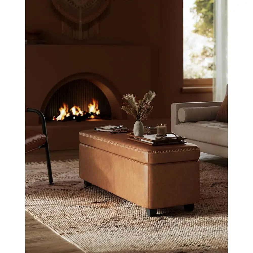 EKHO Collection - StoraOttoman ench, Entryway edroom ench, 25 Gallons, Synthetic Leather with Stitching, -Century ern, Saety Hin