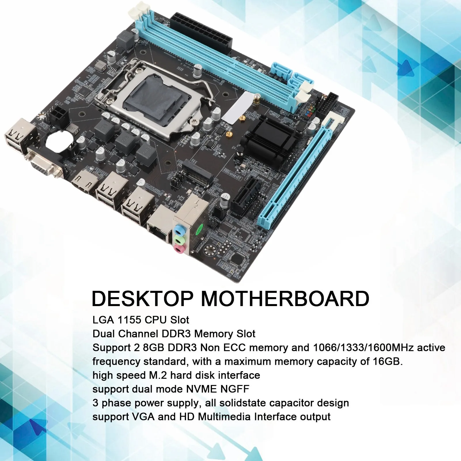 لوحة أم للكمبيوتر المكتبي H61 6 USB2.0 DDR3 M.2 NVMe NGFF 100Mbps LAN Micro ATX اللوحة الأم لـ LGA1155 المقبس I3 I5 I7