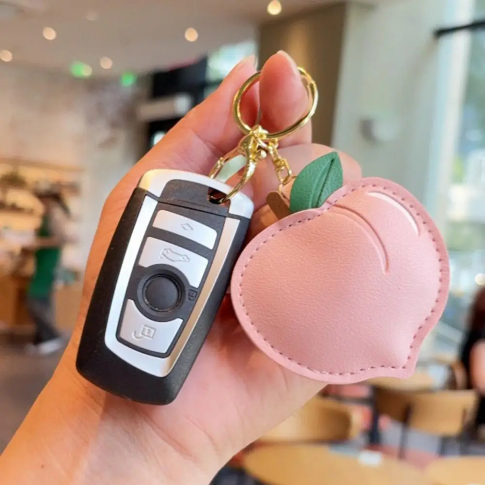 Fresh Peach Key Chain Peach-shaped Keychain Pendant Faux Leather Card Holder Simulated Fruit Accessory Decorative Valentine Day
