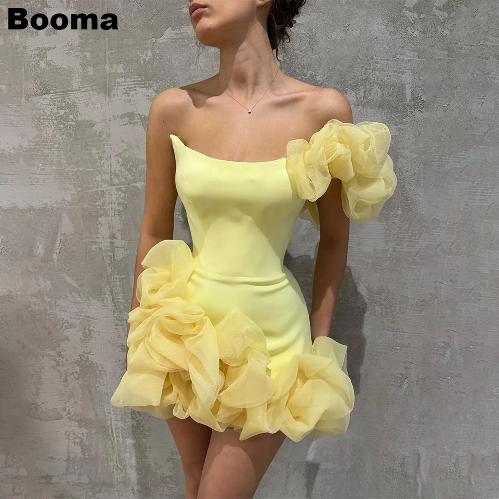 Booma Yellow Mini Prom Dresses One Shoulder Ruffless Cocktail Dresses for Women Special Occasion Gowns Party Dress Outfits