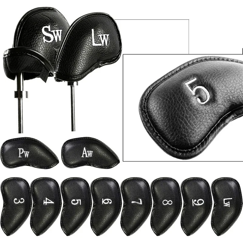12PCS Synthetic Leather Golf Iron Head Covers Set Headcover Fit All Brands，Ideal Gift for Golfers
