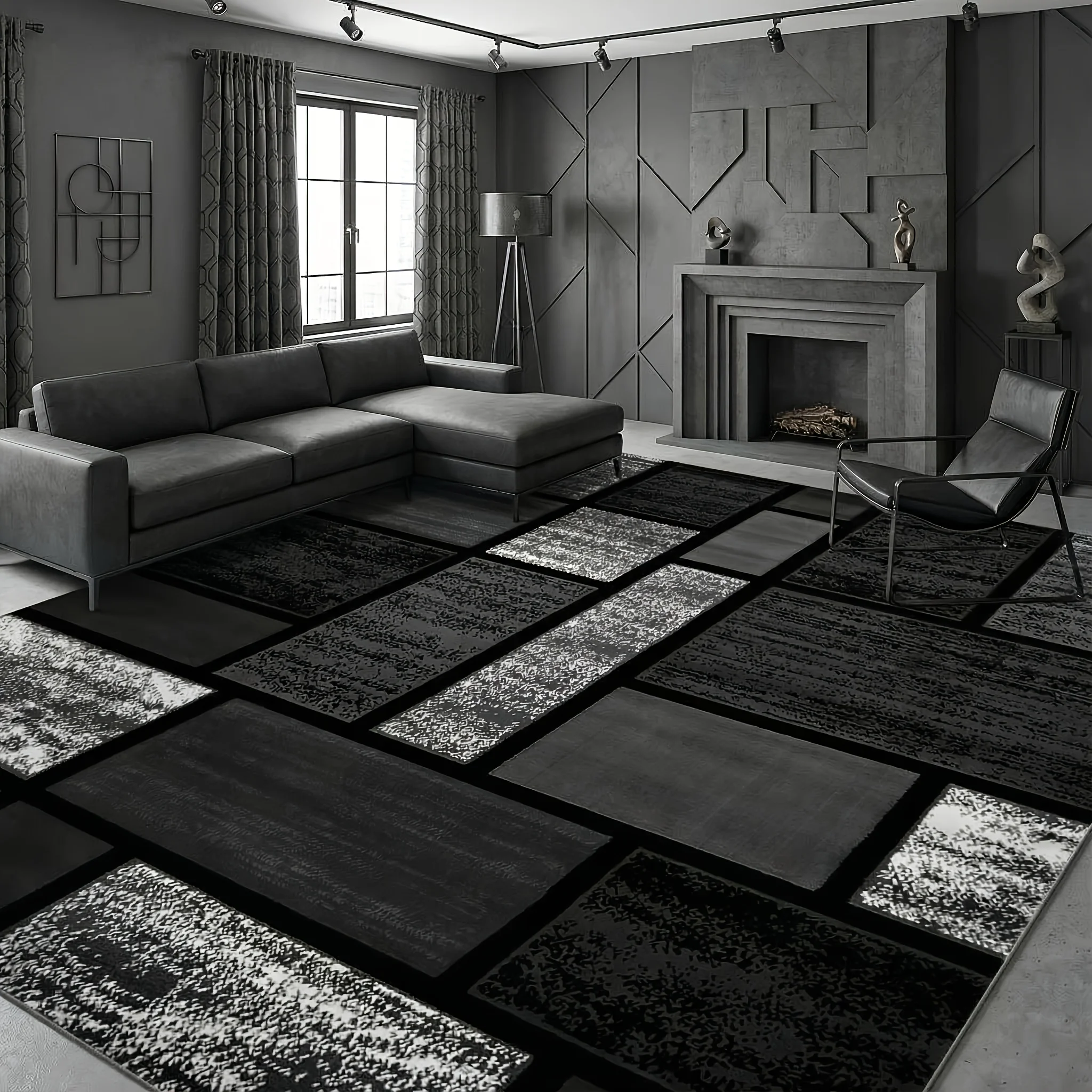 

Luxury Gray And Black Modern Bohemian Geometric Area Rug - Extra Thick Large Rectangle, Ideal for High-Traffic Areas And Bedroom