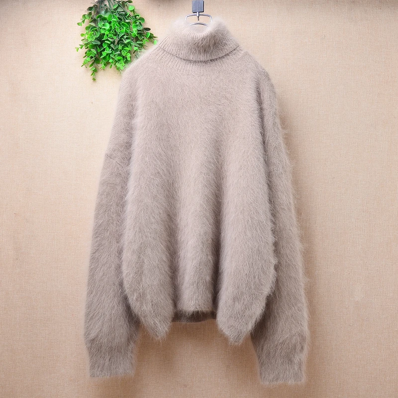 

Women Mujer Autumn Winter Clothing Hairy Mink Cashmere Knitted Long Sleeves Turtleneck Loose Pullover Angora Fur Jumper Sweater