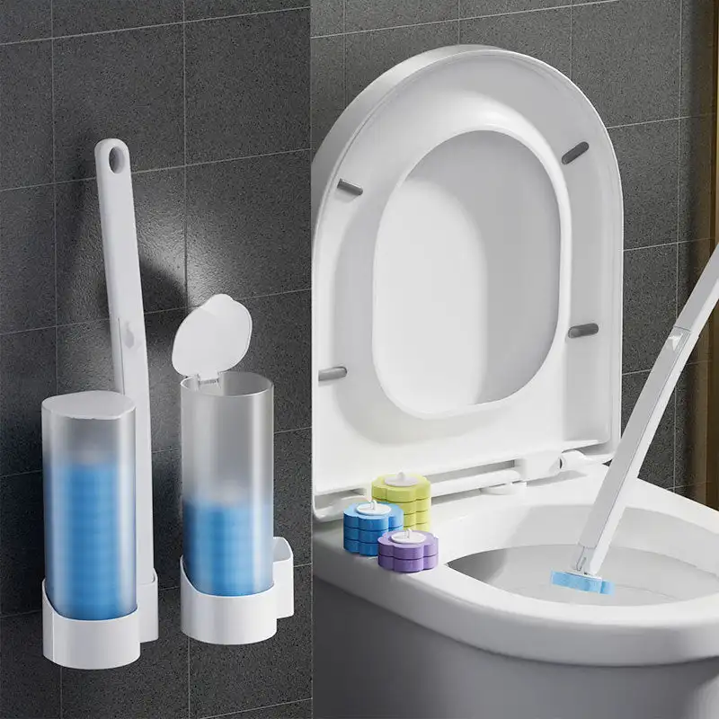 Nettoyeur de brosse de toilette jetable avec brosse de nettoyage de salle de bain à Long manche avec tête de brosse remplaçable accessoires de salle de bains de toilette