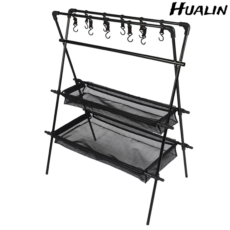 

Outdoor Double Shelf Camping Multifunctional Bracket Sun Net Drying Bracket Storage Organizer New