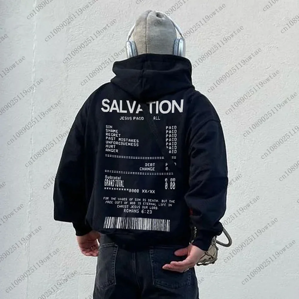 Jesus Paid It All Salvation Receipt Print Graphic Streetwear Hoodie Oversized Hoodie Causal Unisex Sweatshirt For Adult&Kid