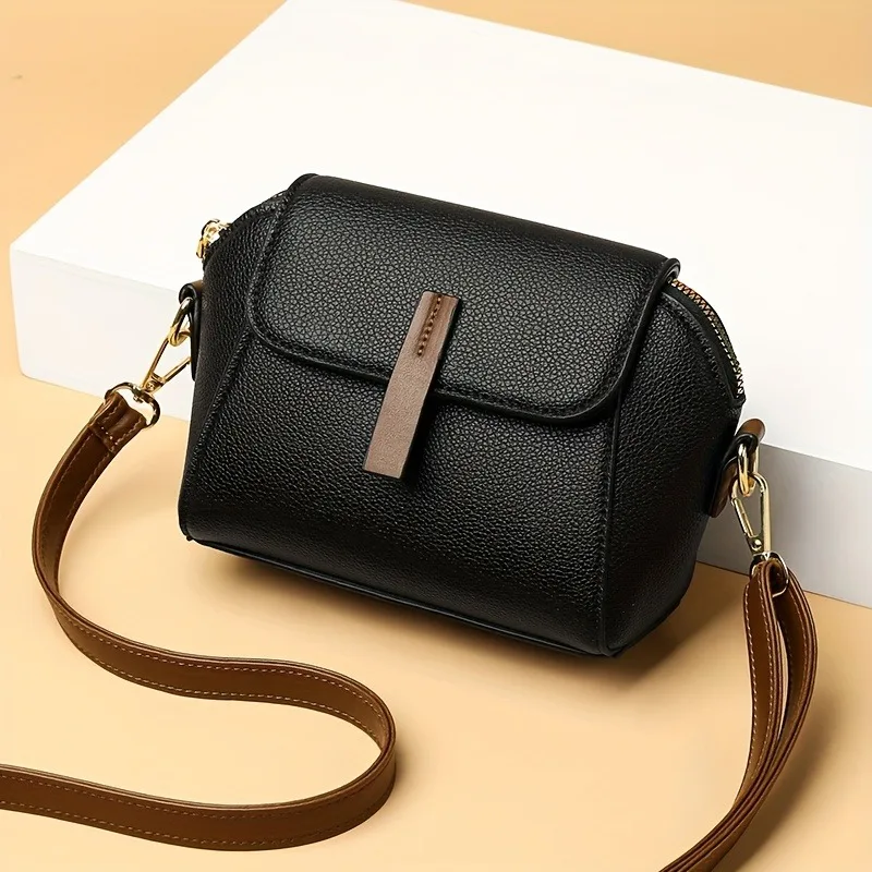 

Fashionable Women's Leather Compact Crossbody Bag, Korean Version Solid Color Single Shoulder Shell Bag, Suitable for Banquets