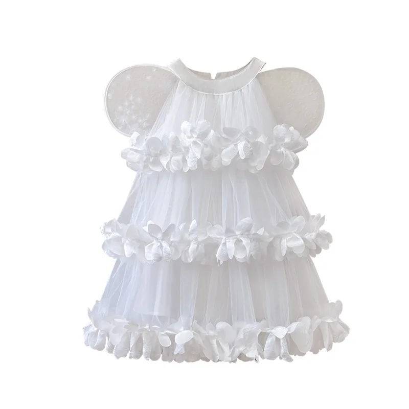 Girls' Dress2025Summer New Petal Princess Dress Fairy Puff Dress Dance Performance Dress