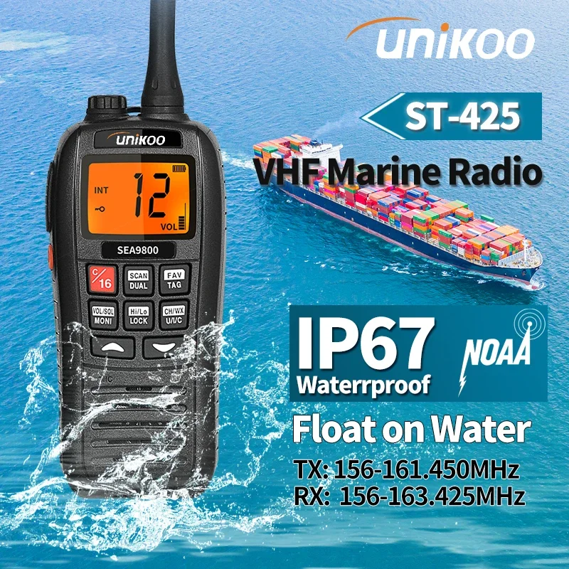 

UNIKOO ST425 10W Marine Radio Transceiver Walkie Talkie Long Range Professional IPX7 Waterproof NOAA Boat Kayaks Marine Radios