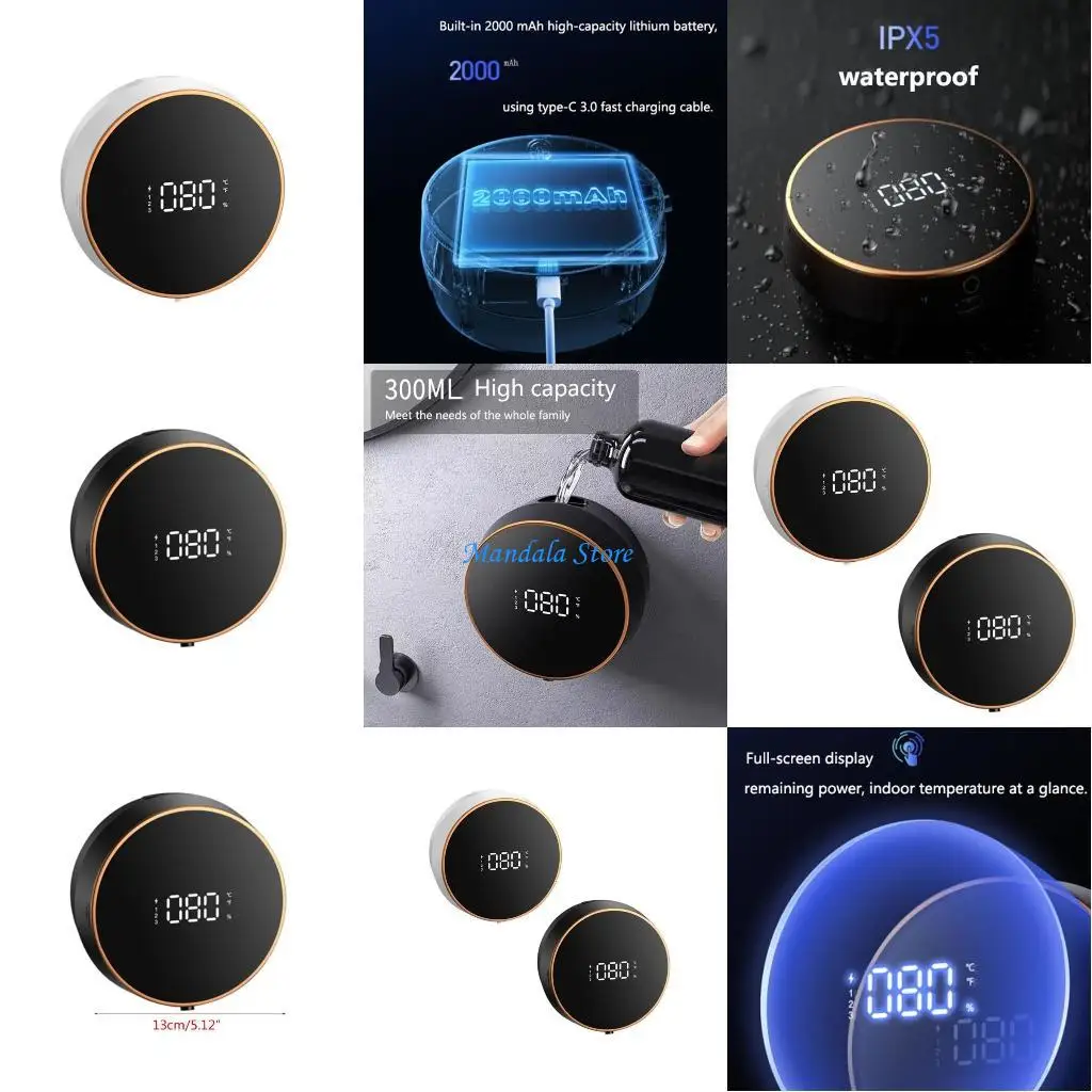 

U2JC Бесконтактный автоматический дозатор мыла для ванной комнаты, настенный дозатор мыла с полноэкранным дисплеем, большая 300