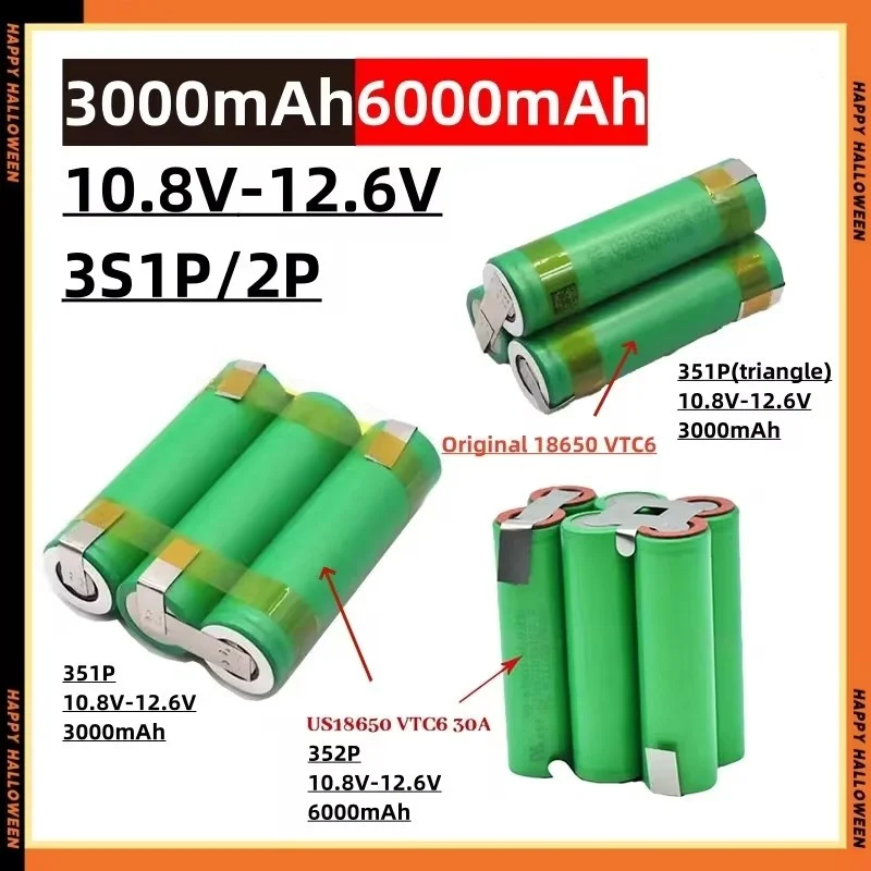 Customizable for Screwdriver Battery Pack 10.8V 12V 14.4V 18V 21V 18650 VTC6 3000-6000 MAh 2S 3S 4S 5S 6S Large Capacity