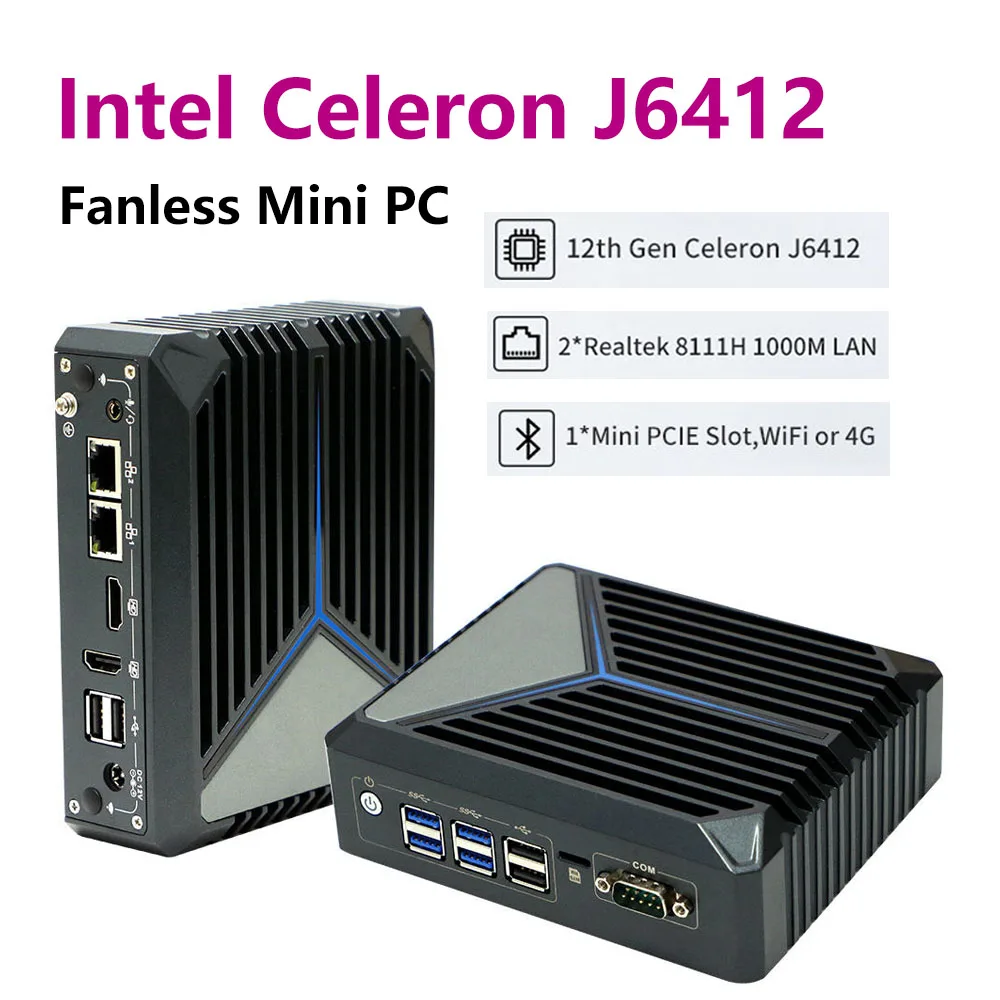 SZ BOX Fanless Mini PC 12th Gen Intel Celeron J6412 Mini PC Windows 11 DDR4 16GB 512GB SSD Dual Lan Industrial PC for Medical