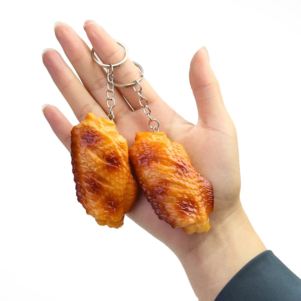 PVC Simulation Roast Chicken Wing Food Play Keychain Creative Bag Hanging Decoration Simulation Barbecue Photography Props Craft