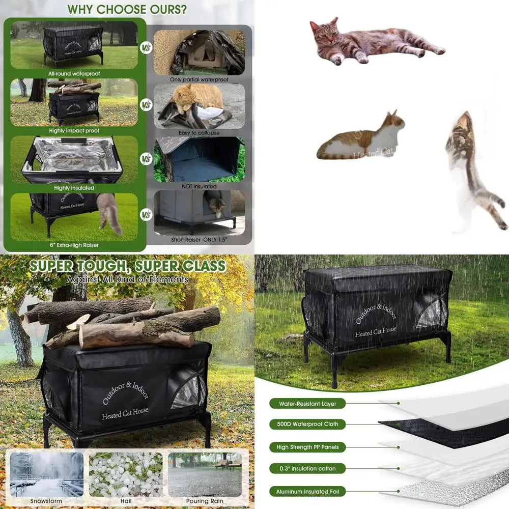 

Winter Insulated Outdoor Cat Shelter with Heating Pad, Waterproof and Elevated, Dual-Door Design (Black, 25x13.7x18 inches)