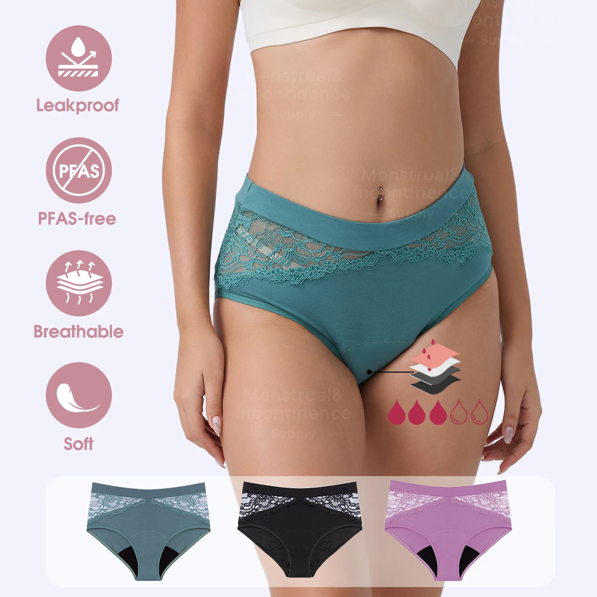 

Menstrual Panties for Woman High Waist Bamboo Fiber Period Underwear Reusable Leakproof Menstrual Pants Moderate Absorption
