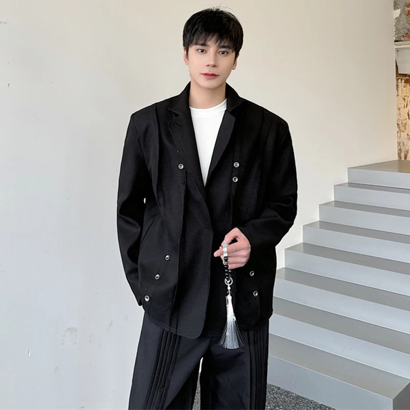 LUZHEN Men's Elegance Ruched Splicing Design Blazer Outwear High Quality 2025 Fashion Street Original Solid Color Jacket LZ6786