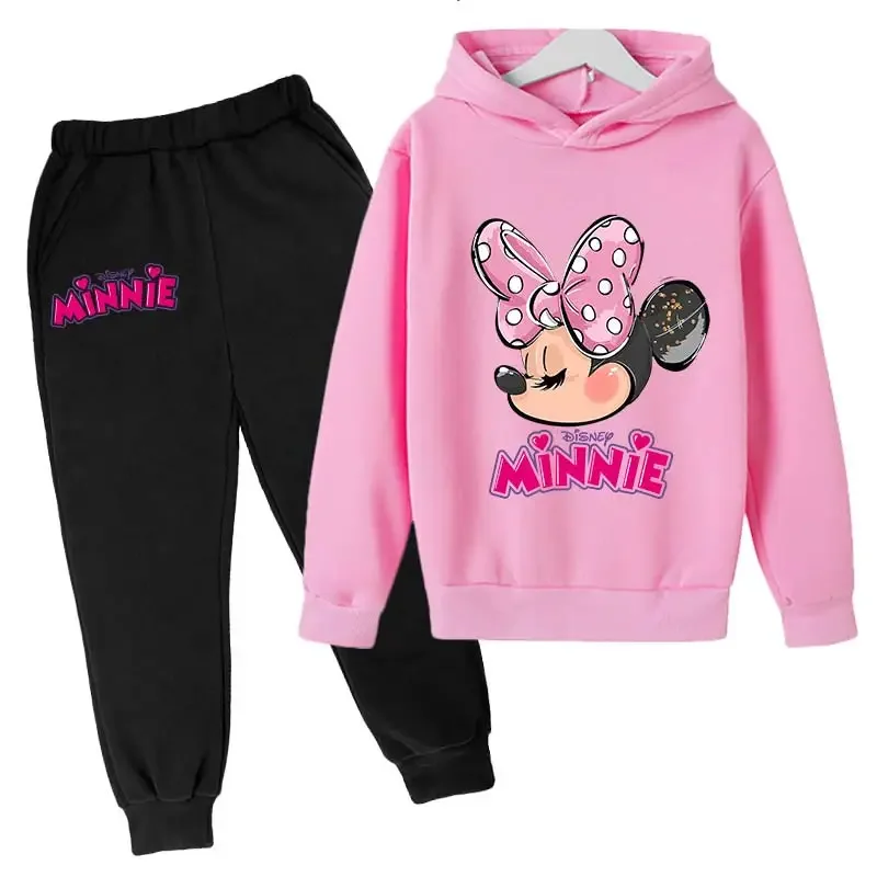 Minnie Hoodies  Disney Clothes Set  Girls With Autumn Winter Suit Mickey Mouse Toddler Kid Hoodies Set Infant Boy Clothing