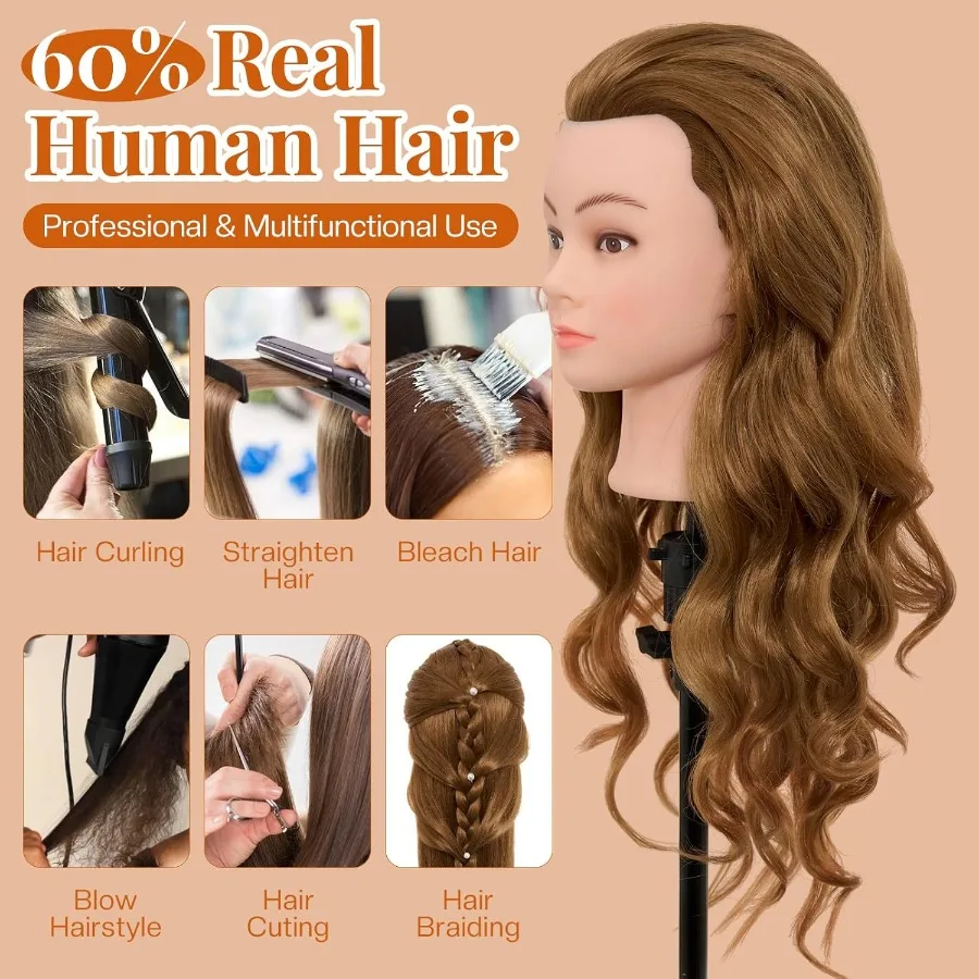28-дюймовая голова манекена с 80 настоящими человеческими волосами для профессиональной укладки волос, плетения, завивки и косметологического обучения с таблицей
