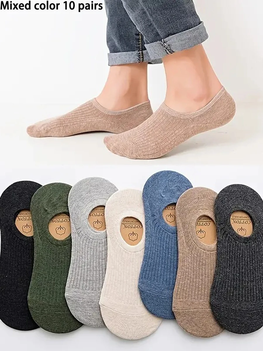 10-Pack Invisible No Show Socks: Breathable, Soft & Durable - Solid Color, Unisex for Spring/Summer