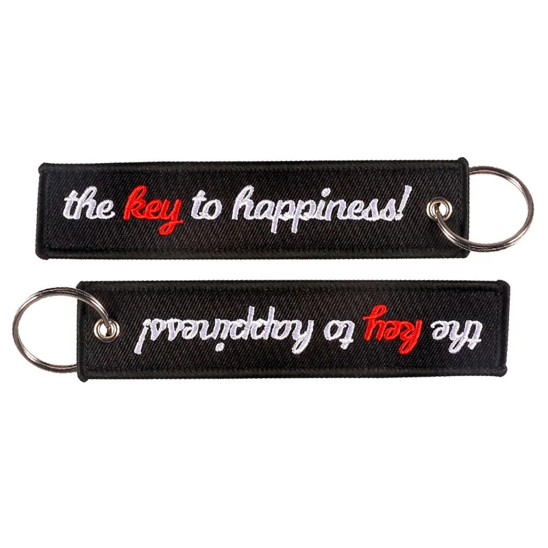 1PC The Key To Happiness Keychains Embroidery Keychain Ring for Aviation Gifts Motorcycles Key Fobs Key Ring