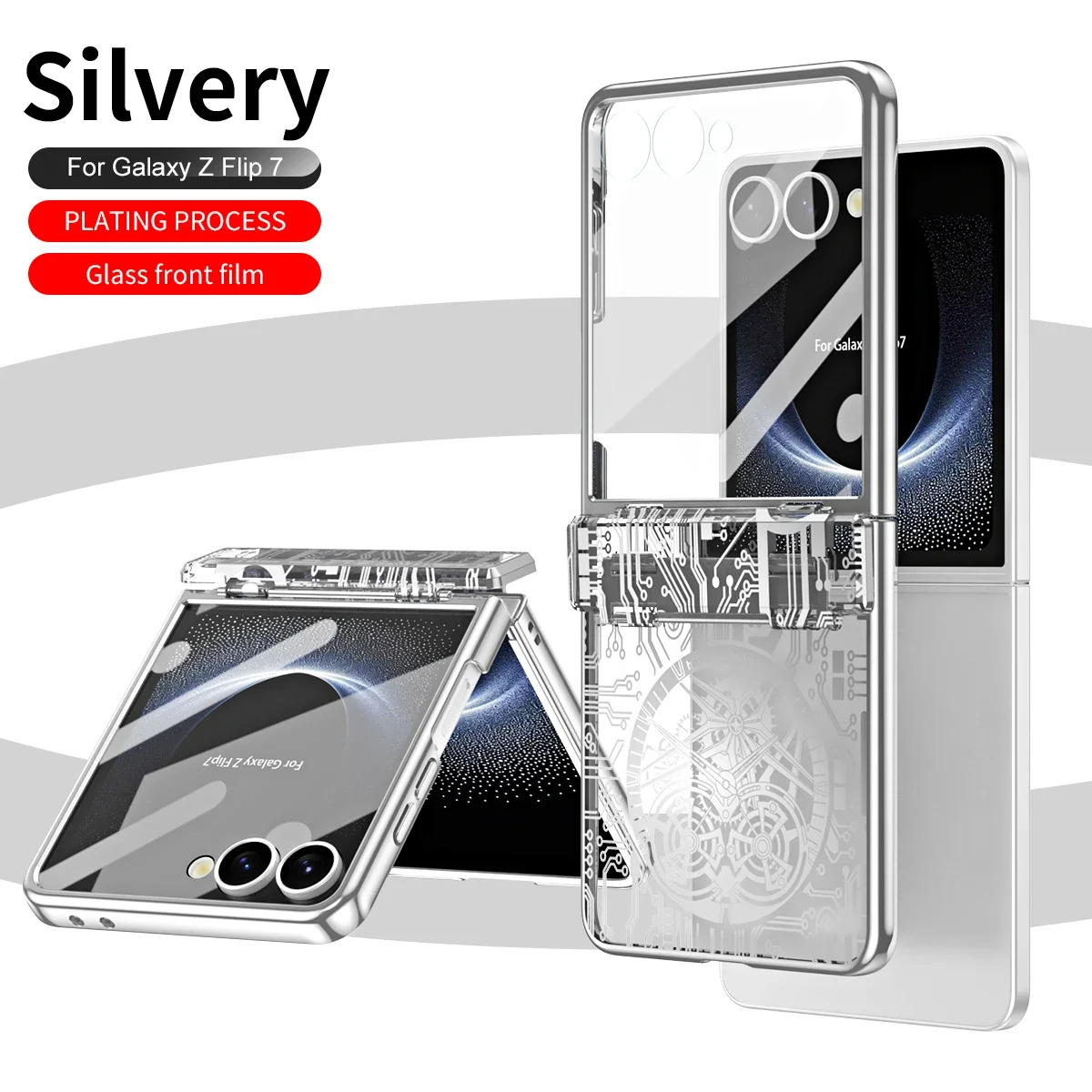 

Electroplate Mechanical Style Phone Case with Steel Film for Samsung Galaxy Z Flip 7 Hinge Protection Anti-drop Cover
