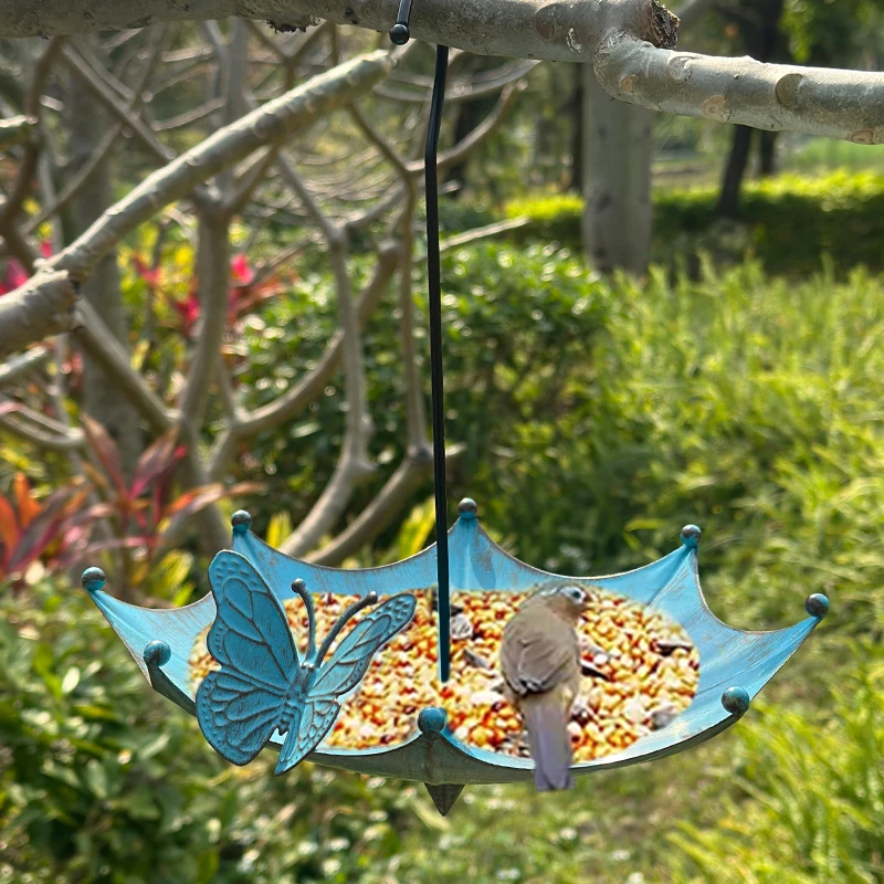1, винтажная садовая кормушка для птиц в форме зонтика с бабочками, подвесная чаша для ванны и кормушки для птиц на открытом воздухе, декор для сада и двора