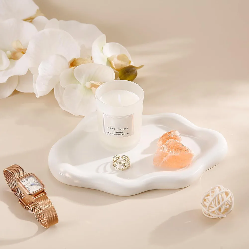 Ceramic Jewelry Tray Trinket Dish, Cloud Vanity Key Tray, Ring Holder Dish, Cute White Jewelry Plate Bowl Room Decor Aesthetic