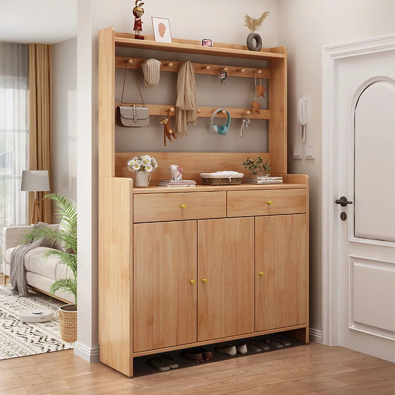 Household Solid Wood Shoe Cabinet Water-based Paint Nordic Modern Small Apartment Multi-functional Storage Entrance Cabinet