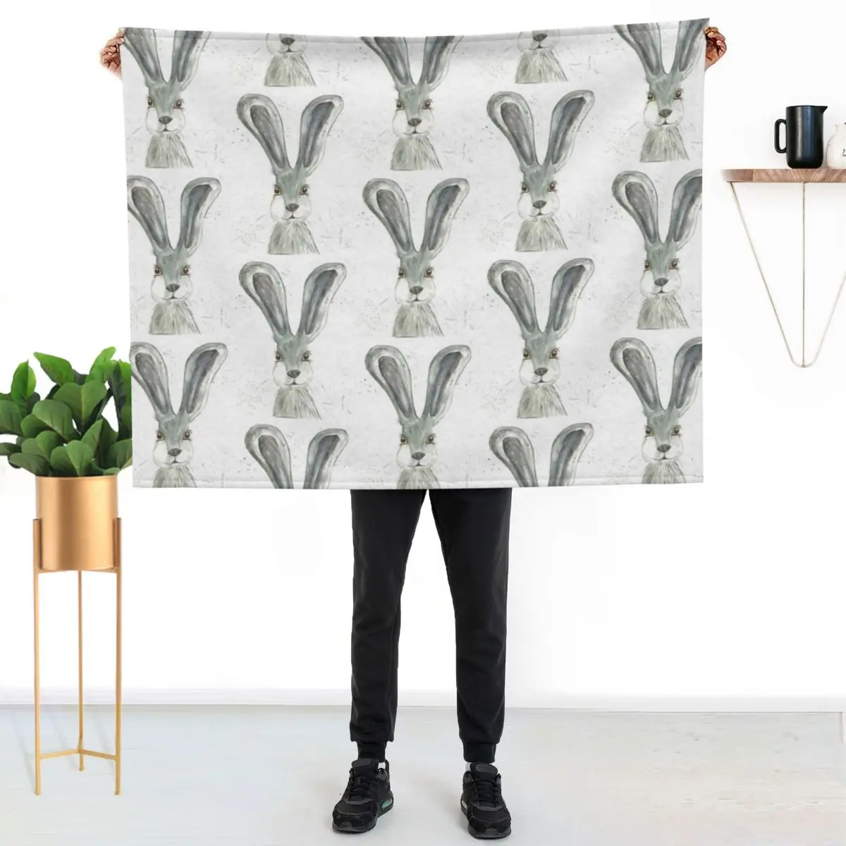 Grey hare watercolour painting Throw Blanket Multi-Purpose Soft Plaid Plush Personalized Gift Thins Luxury Designer Blankets