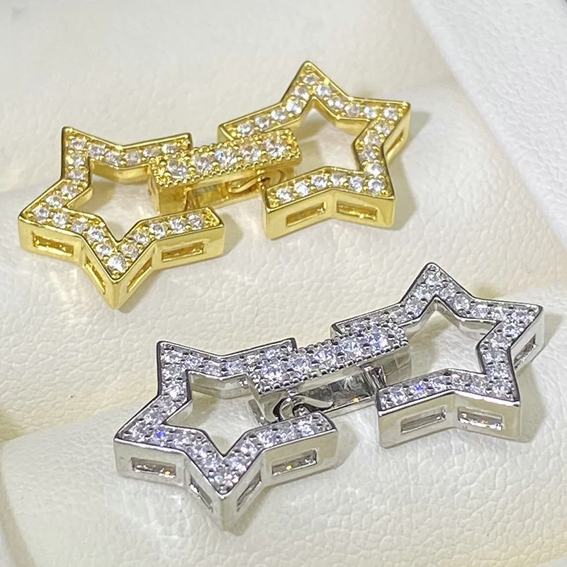 1pcs Wholesale Zircon Inlay Hollow Five-pointed Star Necklace Bracelet Clasp Jewelry Accessories Connector Clasp DlY Accessories