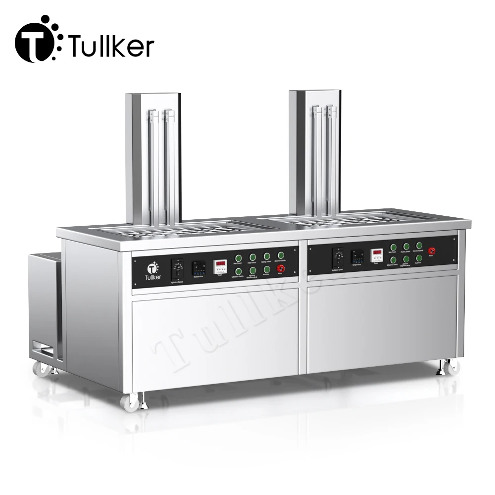 Customized Two Tanks Ultrasonic Cleaner Agitation Lift System Rinse Filtration Repair Shop Factory Save Human Labor 45L To 1000L