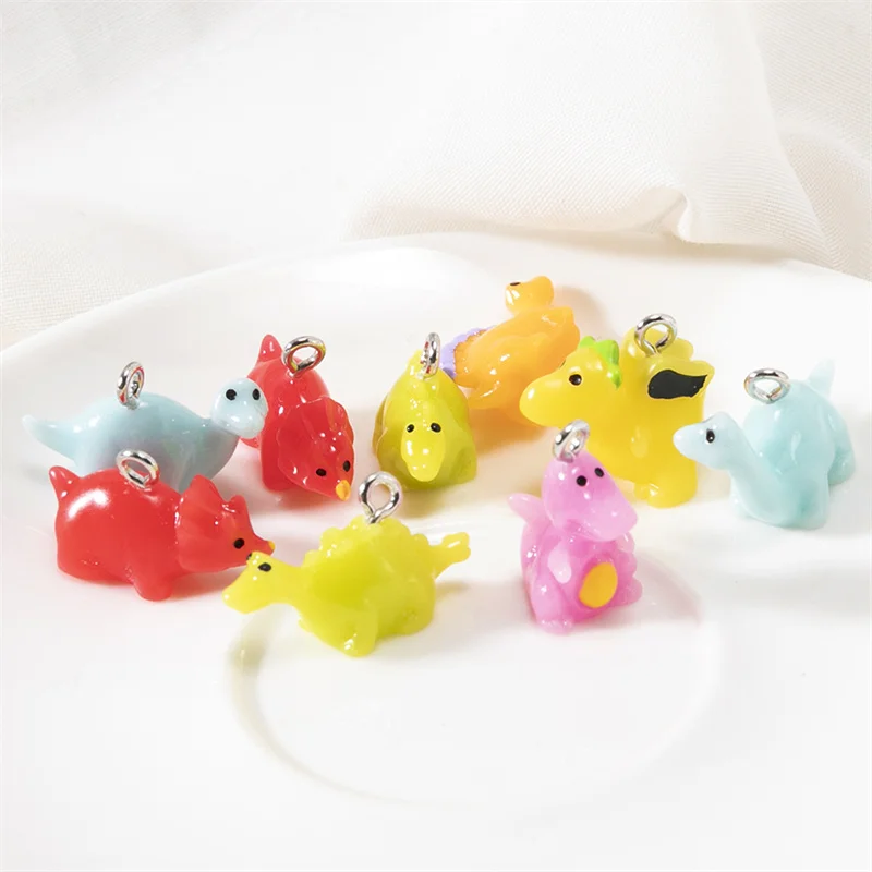10pcs 3D Colorful Small Triceratops Dinosaur Resin Charms Kawaii Animal Pendant For Earring Keychain Diy Jewelry Accessories