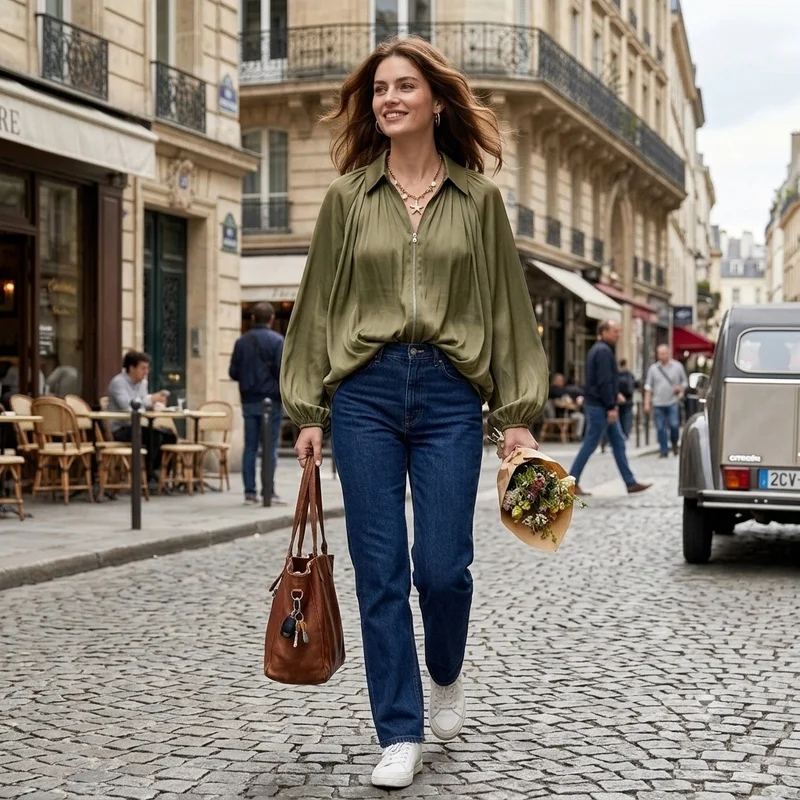 Women's Oversized Pleated Shirt Autumn Long Sleeve Half Zip Pullover Tops Loose Casual Blouse Streetwear Fashion Outfit 2026