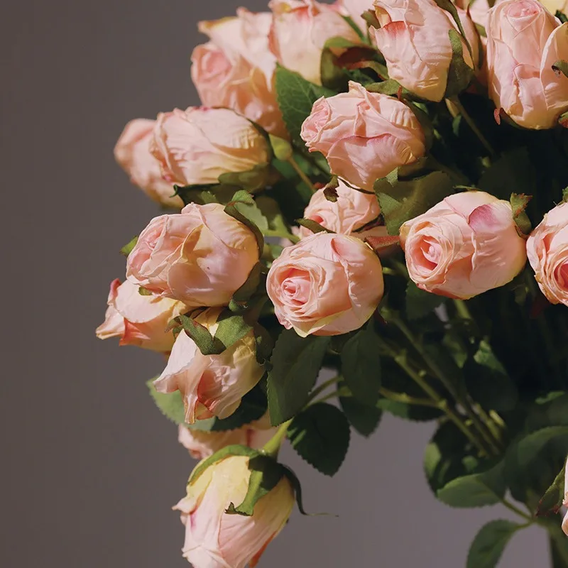 7 Heads Vintage Baked Edge Roses Artificial Flowers Fire Roasted Roses Fake Flowers Silk Flowers Wedding Home Decoration