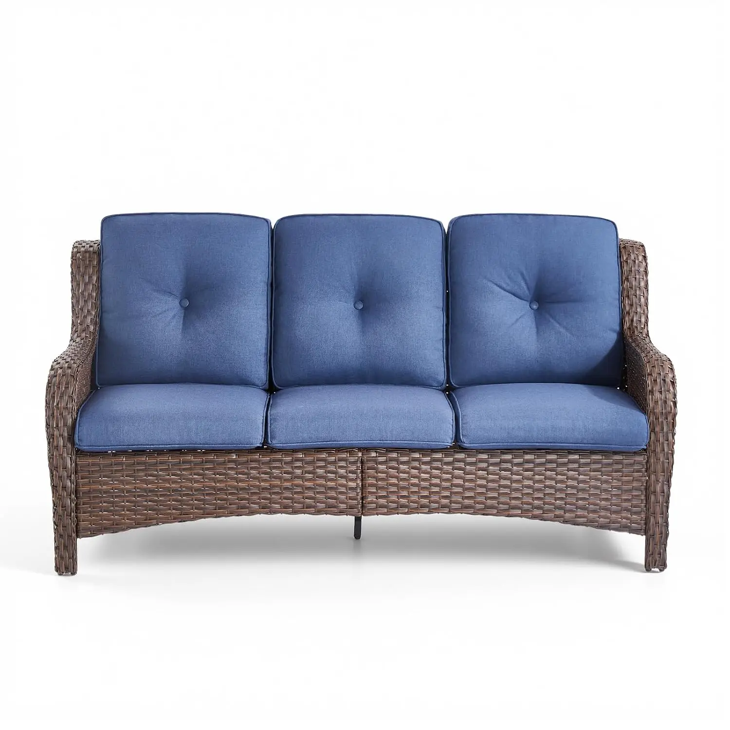 Large 3 Seater Wicker Patio Sofa, 900Lbs Capacity, 4in Deep Seat Cushions, All Weather Backyard Garden Poolside, Customized