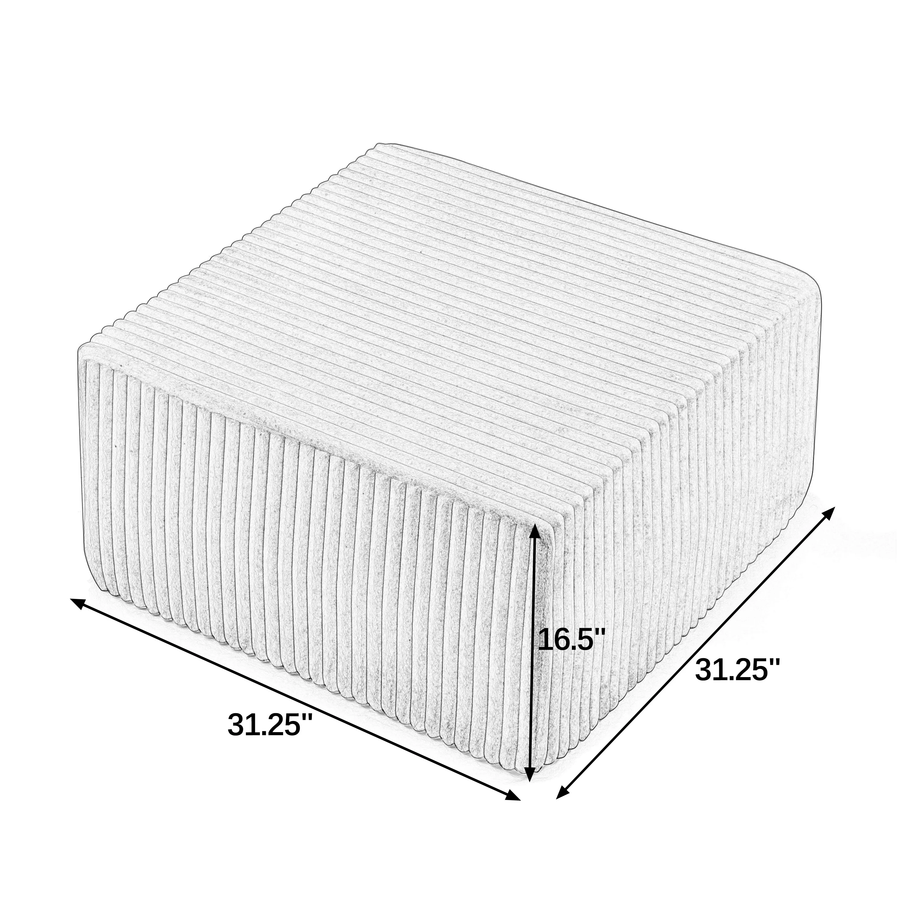Modular Ottoman Cube Striped Corduroy Foot Stool Versatile Upholstered Seating For Living Room Beige image 4