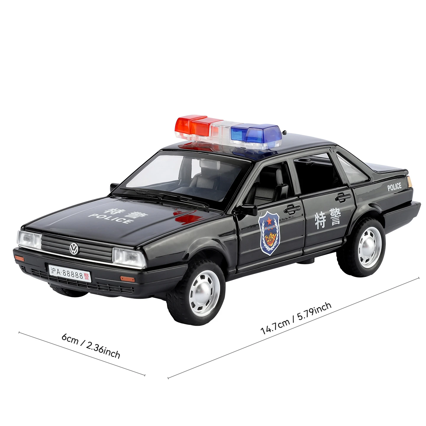 1:32 escala santana liga carro de polícia modelos fundidos portas abertas luz sonora puxar para trás veículo em miniatura para menino ornamento popular