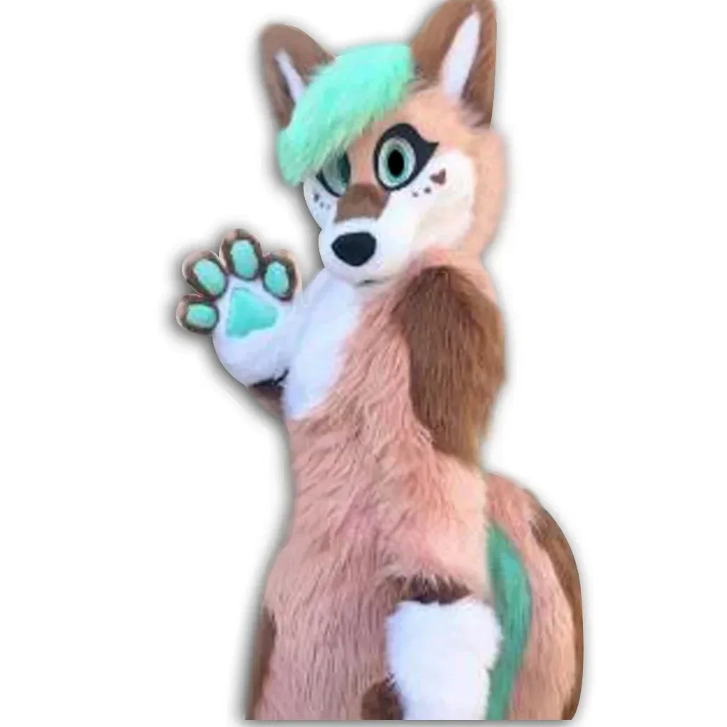 

Fursuit Long-haired Husky Dog Fox Wolf Mascot Costume Fur Adult Cartoon Character Halloween Party Cartoon Set