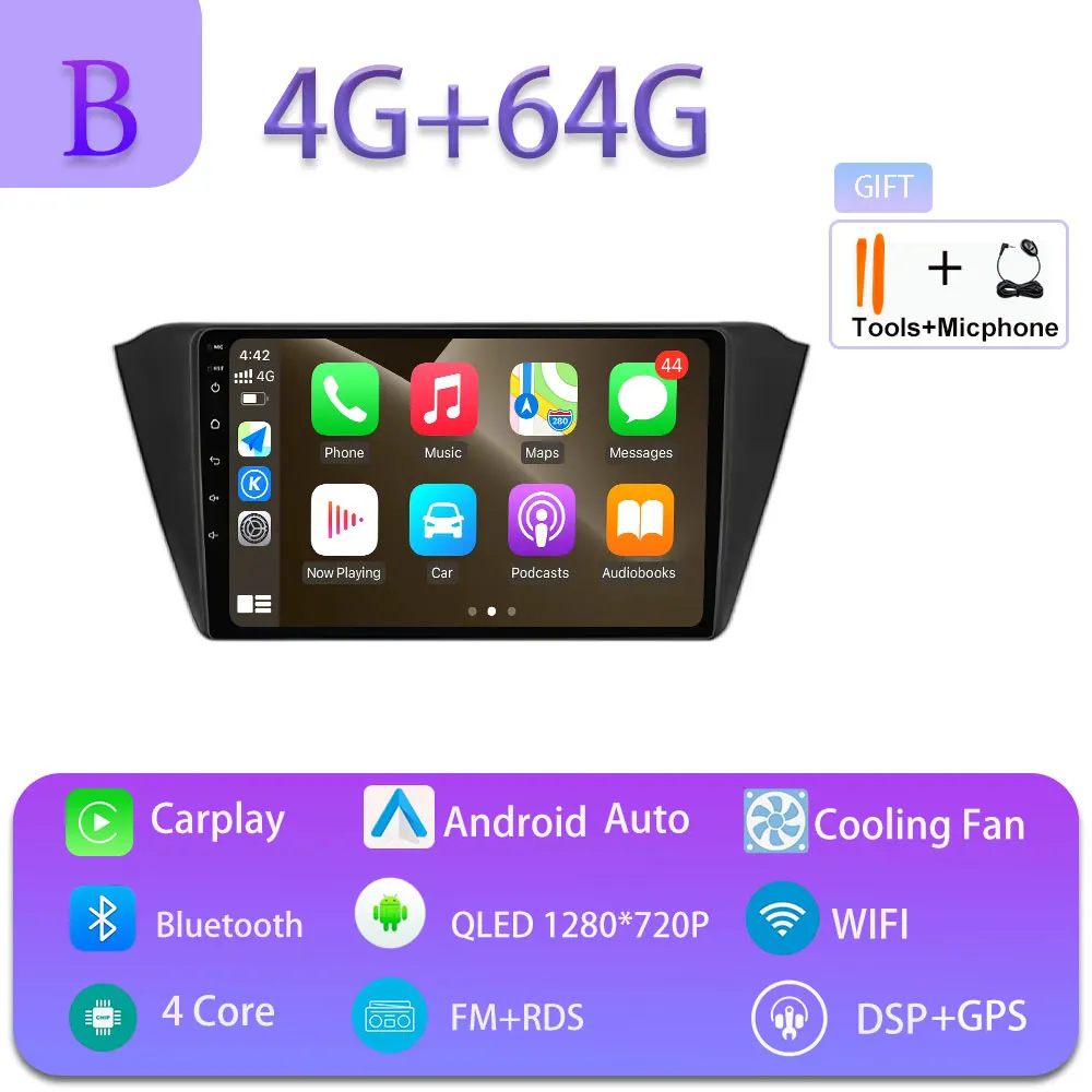 Android 16 Carplay Auto voor Skoda Fabia 3 III 2015-2019 GPS Navigatie DSP Autoradio Multimedia Videospeler Stereo WIFI BT