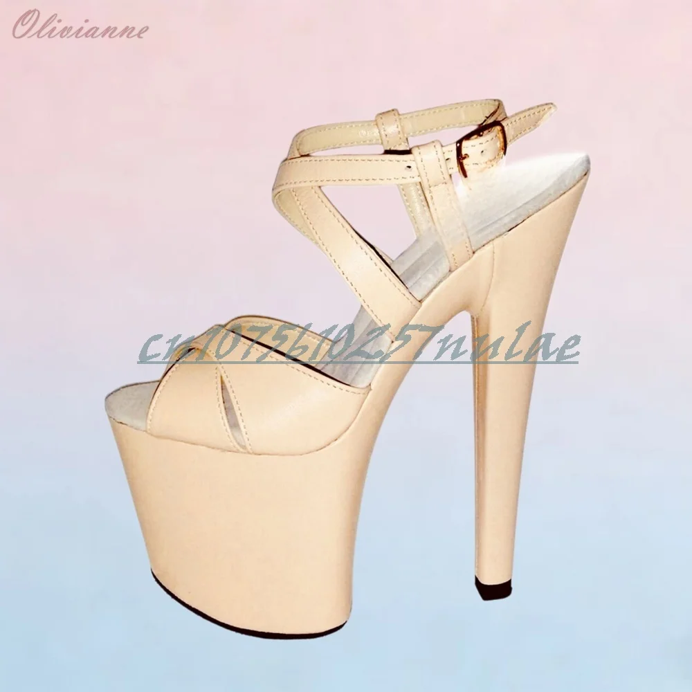 

Hollow Design Dance Heels Sandals Open Toe Ankle Buckle Platform Nude PU Pole Dance 2026 Summer Women Dance Shoes