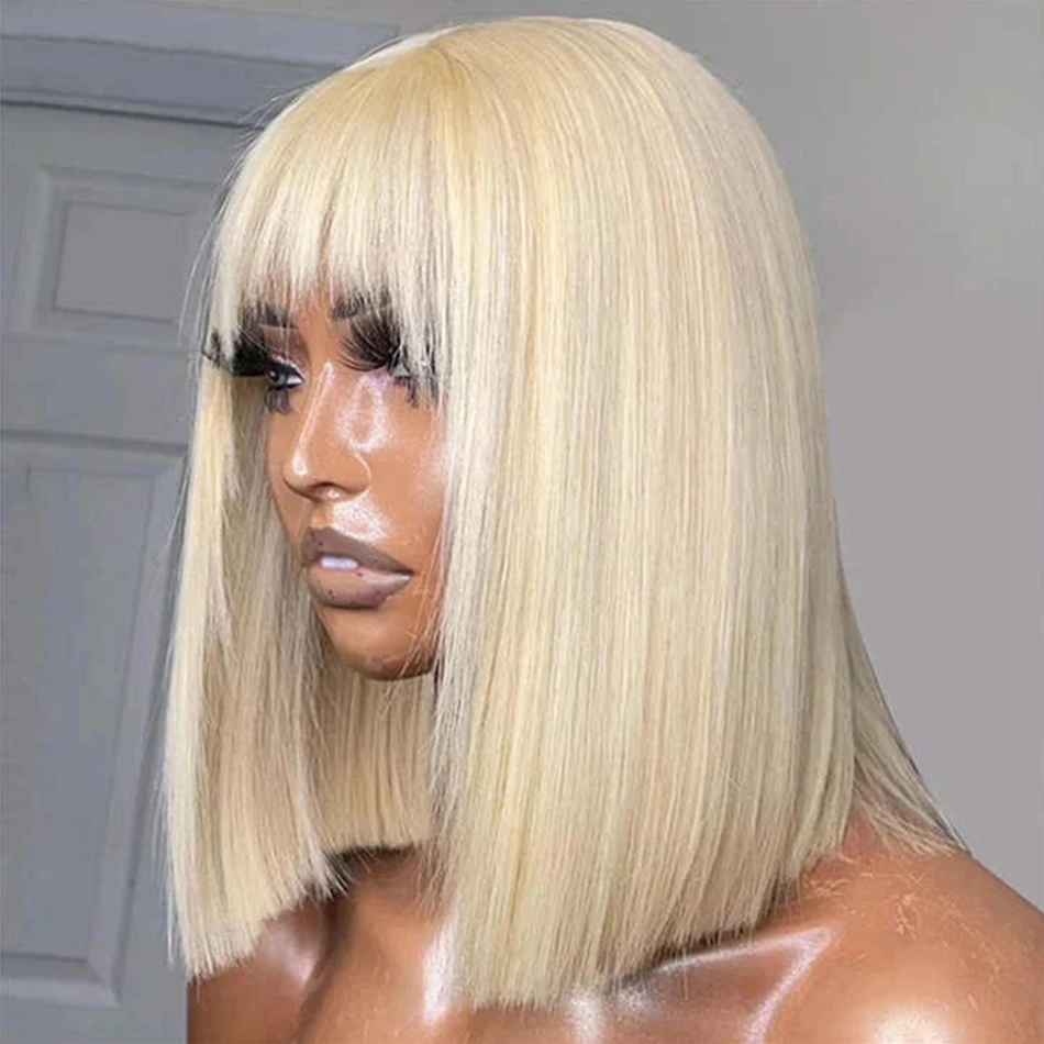 شقراء شعر طبيعي مفرود بوب شعر مستعار مع الانفجارات البرازيلي شعر ريمي 180% الكثافة كامل آلة صنع شعر مستعار للنساء بوب شعر مستعار 613 اللون #3