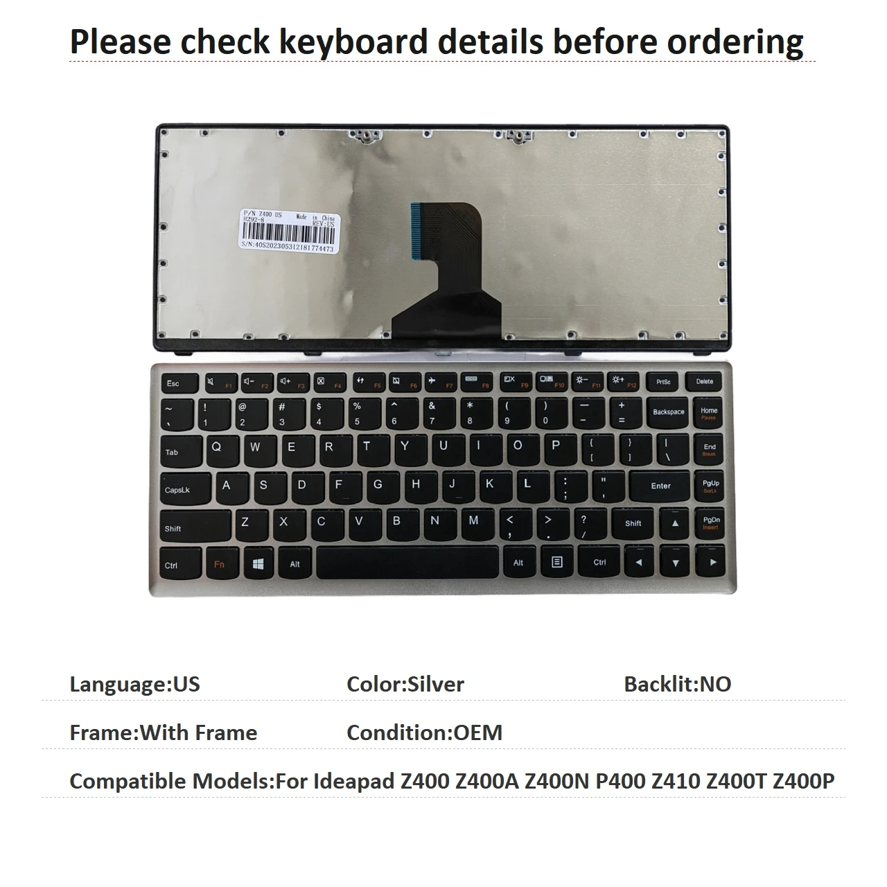 Novo teclado de idioma americano para lenovo ideapad z400 z400a z400n p400 z410 z400t z400p, teclado de substituição para notebook