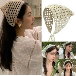 2024 Summer Sweet Girls Korean Fashion Lace Floral Triangle Hair Scarf Women Vintage INS Turban Wraps Headscarf Hair Accessories