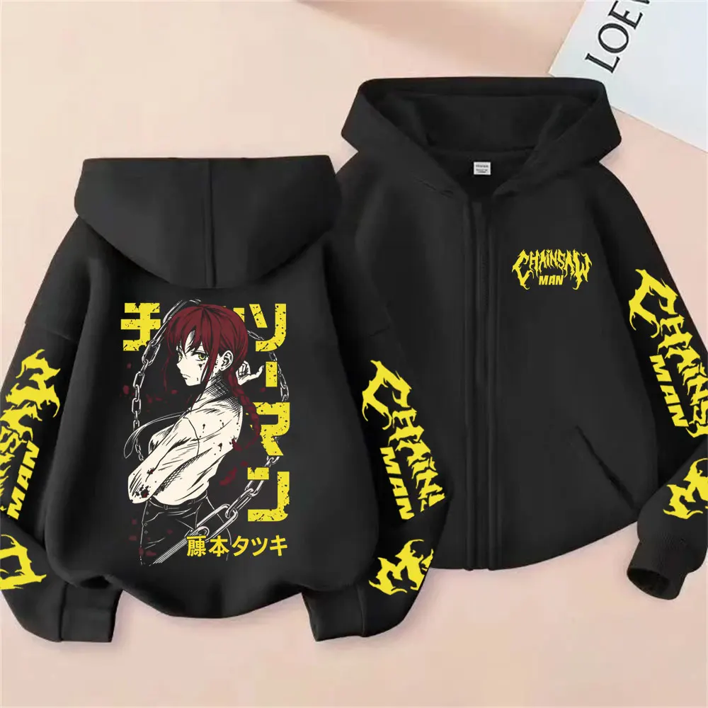 

Anime Chainsaw Man Zipper Hoodie Cartoon Makima Graphic Zip Up Jacket Coat Men Women Manga Cosplay Oversized Zip Up Sweatshirt