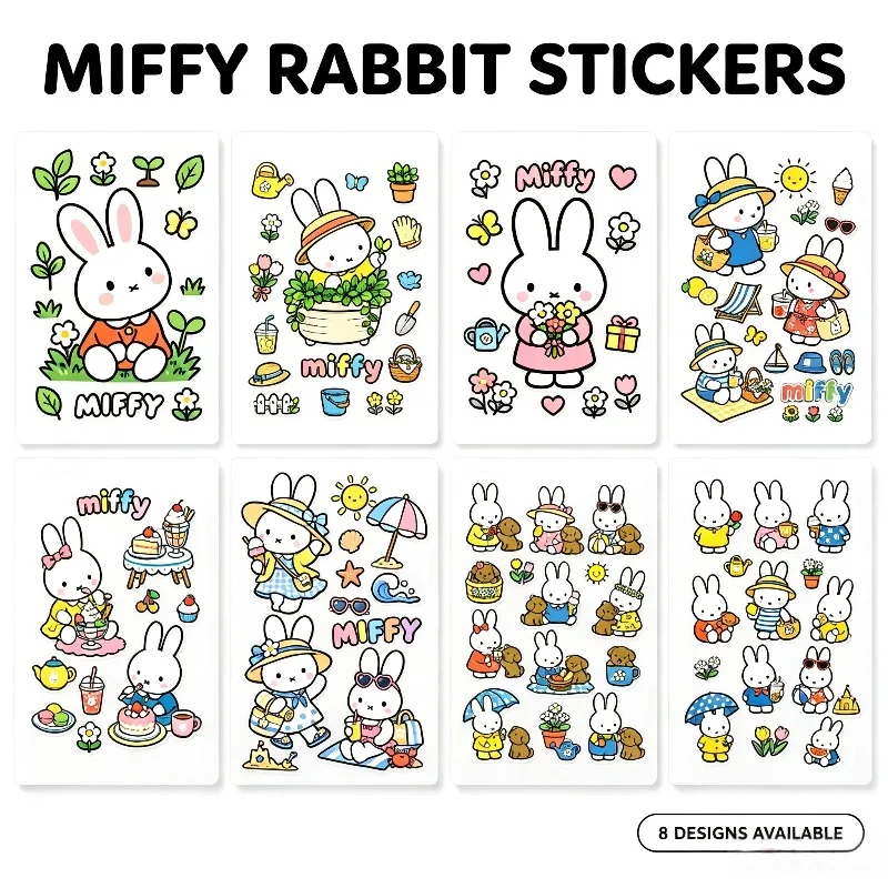Miffy Rabbit Cartoon Stickers Kawaii DIY Waterproof PVC Decals Cute Aesthetic Stickers for Water Bottle Phone Case Scrapbook