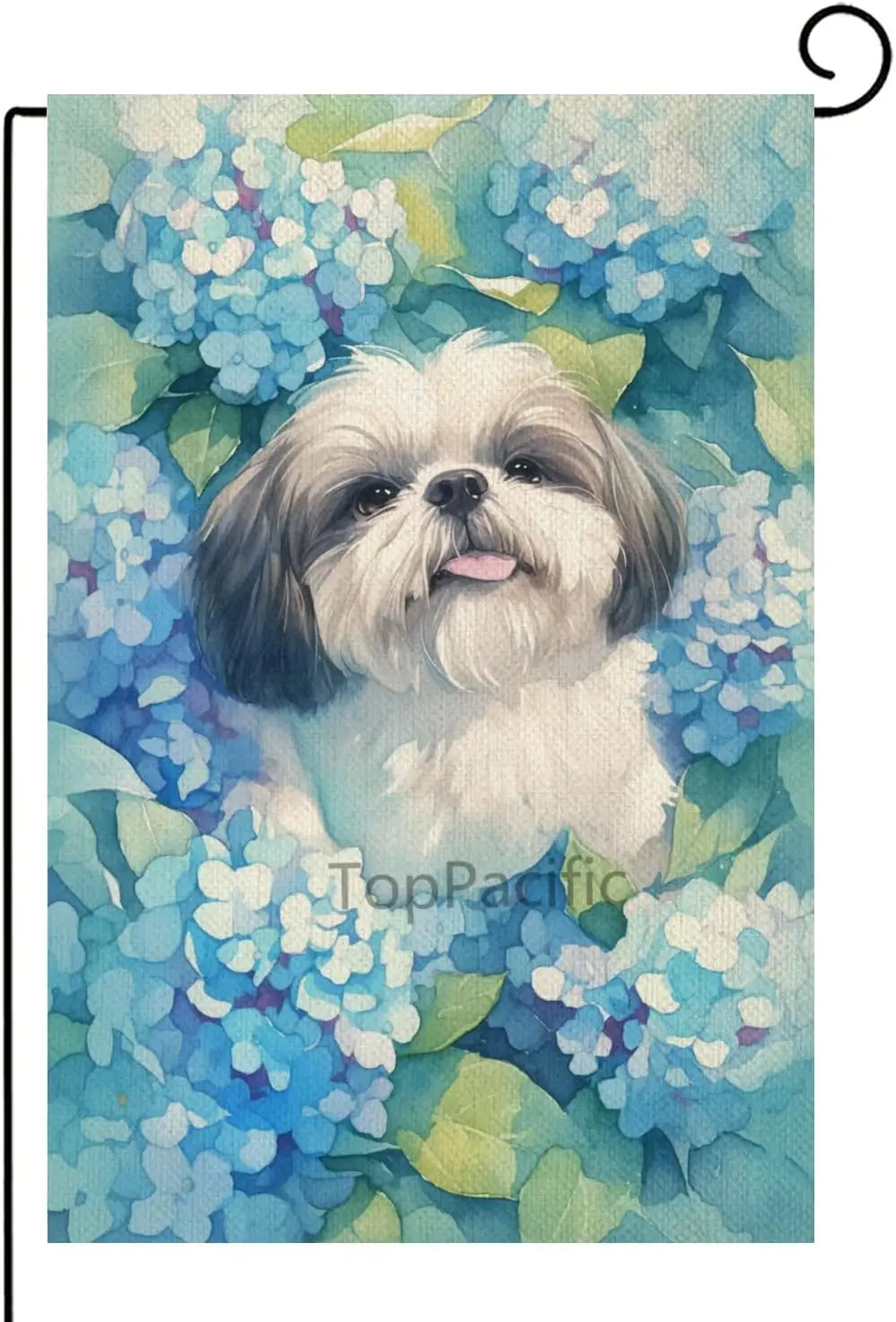 Shih Tzu Hydrangea Garden Flag, Spring Summer 12x18 In Dog Flag, Garden Flag Spring Summer Vertical Double Sided Burlap Welcome