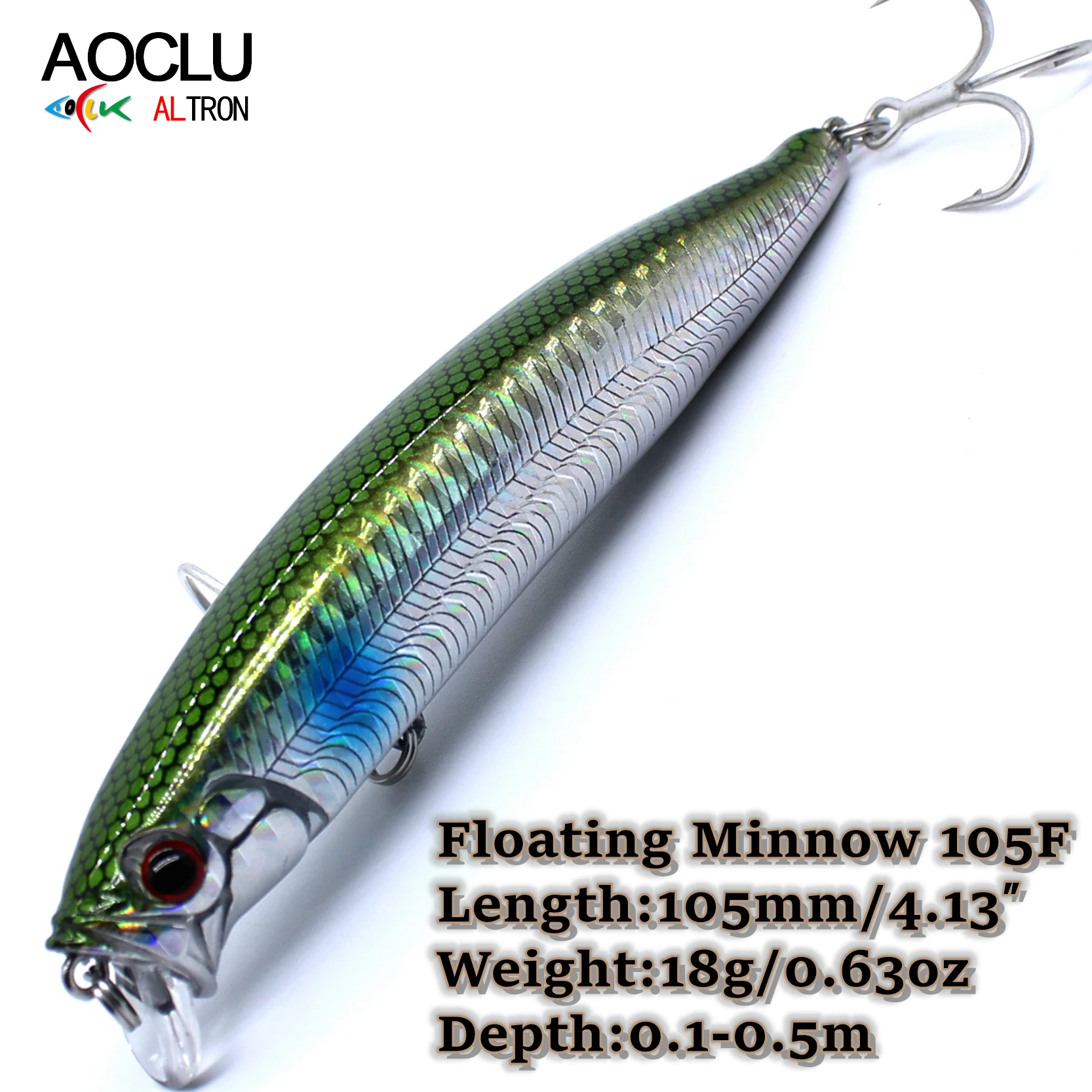 AOCLU Seabass Killer Floating Wobbler 105mm 18g 0.1-0.5m Hard Bait Minnow Jerk Fishing Lure Weight Transfer Long Casting Hooks