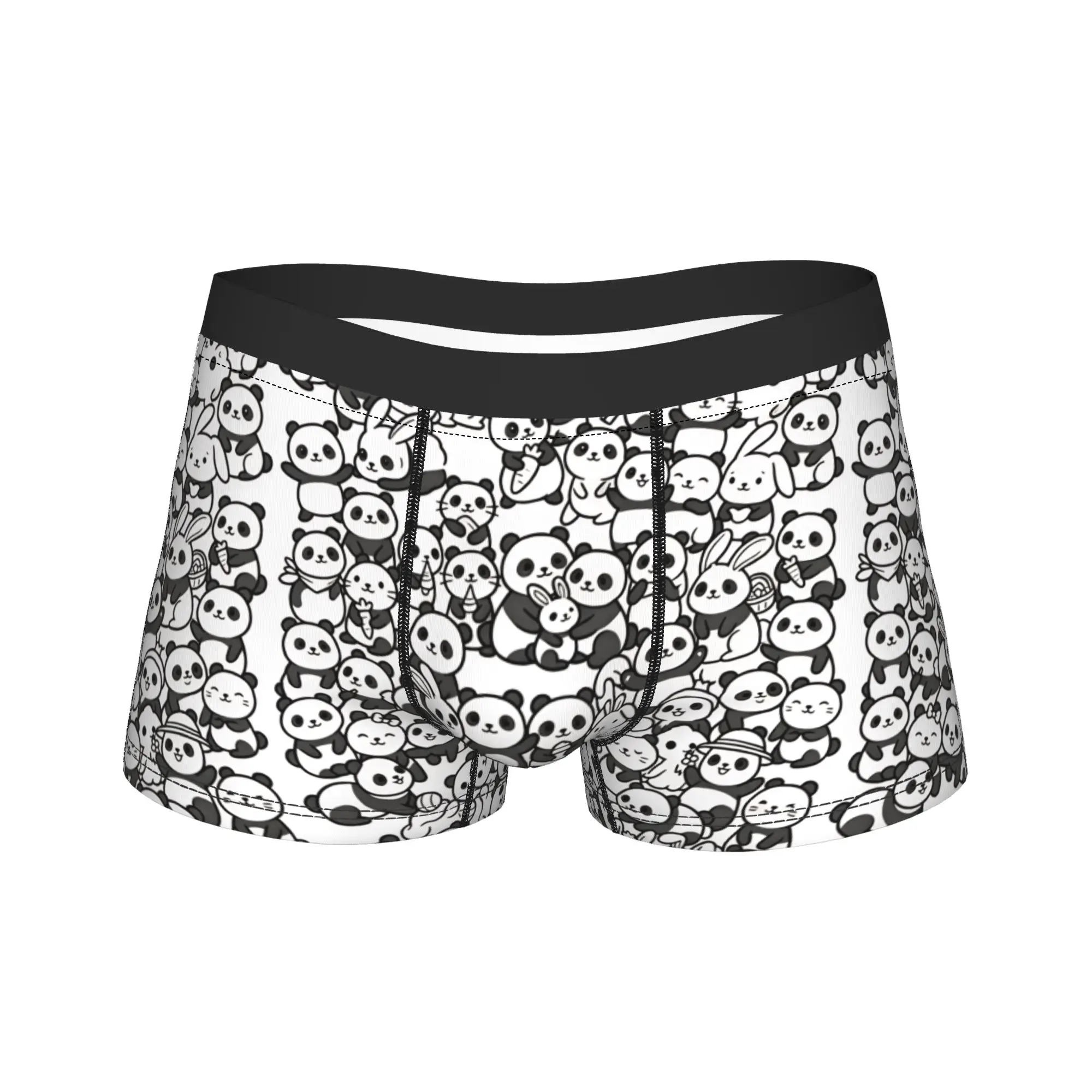 Cute Panda And Rabbit Doodle Pattern Line Art Underwear  Man Underpants Customs Classic Boxershorts Hot Sale Boxer Brief
