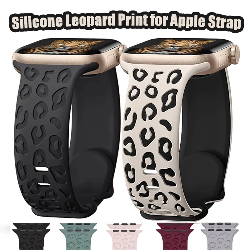 Correa con grabado de leopardo para Apple Watch, banda de 45mm, 44mm, 49mm, 41mm y 40mm para Iwatch Series 9, 8, 7, SE, 6, 5, 4, 3, 2, 1, Ultra 2