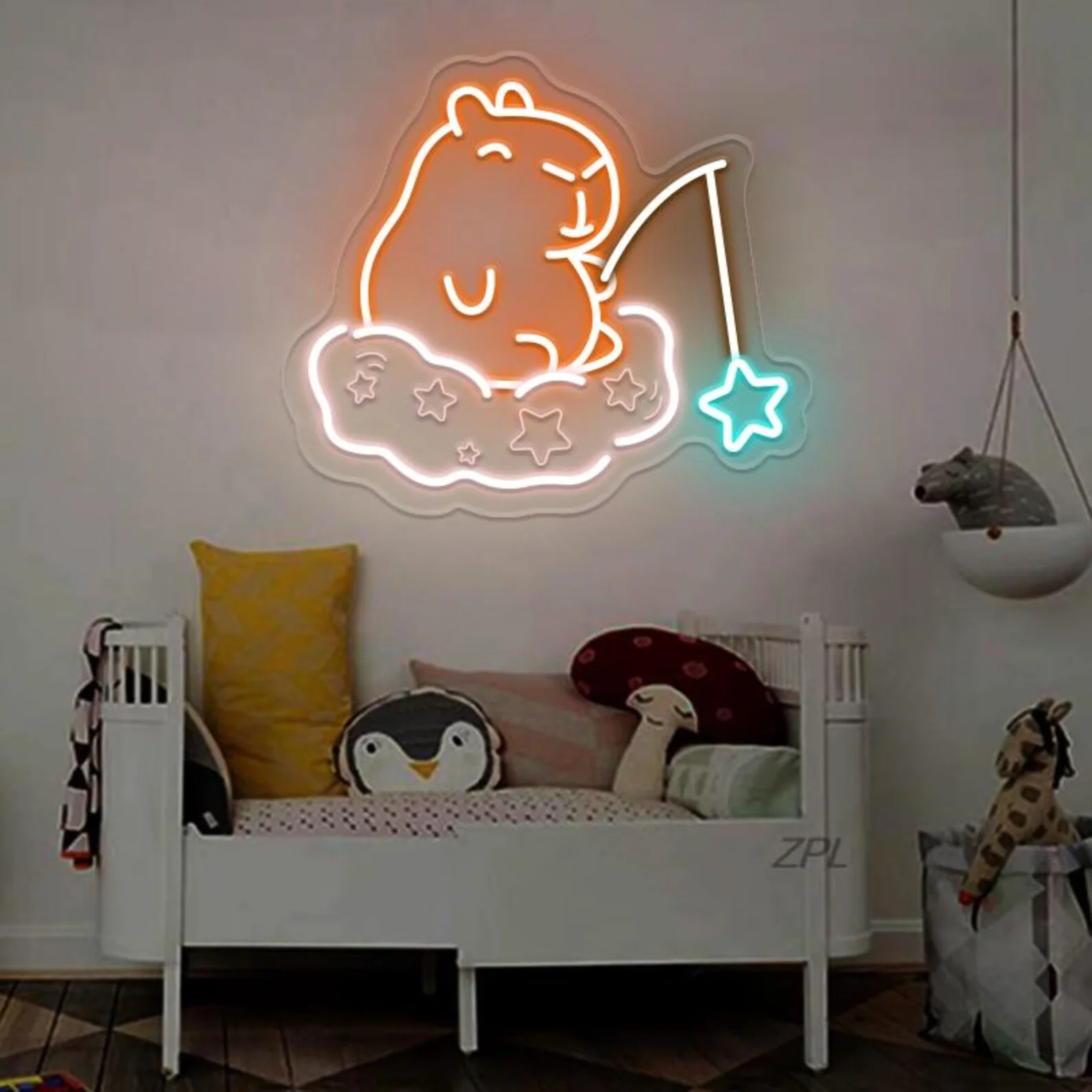 Capybara Neon Sign Cute Capybara Fishing for Stars,Clouds Neon Sign,Animal Neon Sign,Home Kids Room Art Wall Decor